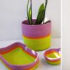 mia mélange | cesto cylinder tropical cor pistachio, mustard stripe & berry purple