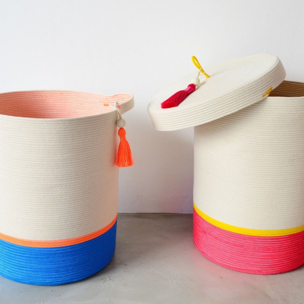 mia mélange | cesto do chão poly base, pink & yellow