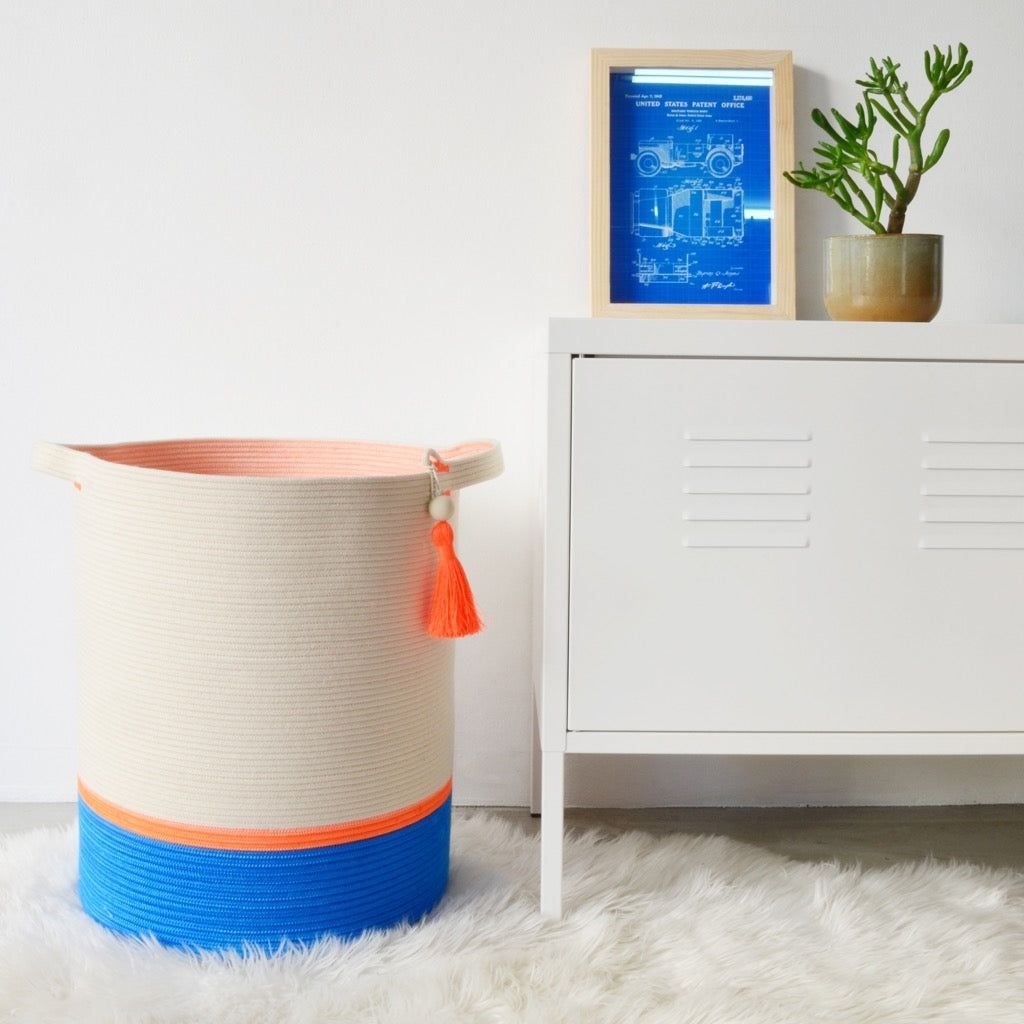 mia mélange | cesto do chão poly base, ocean blue & neon orange