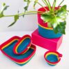 cylinder basket, tropical teal, yellow stripe & fuchia