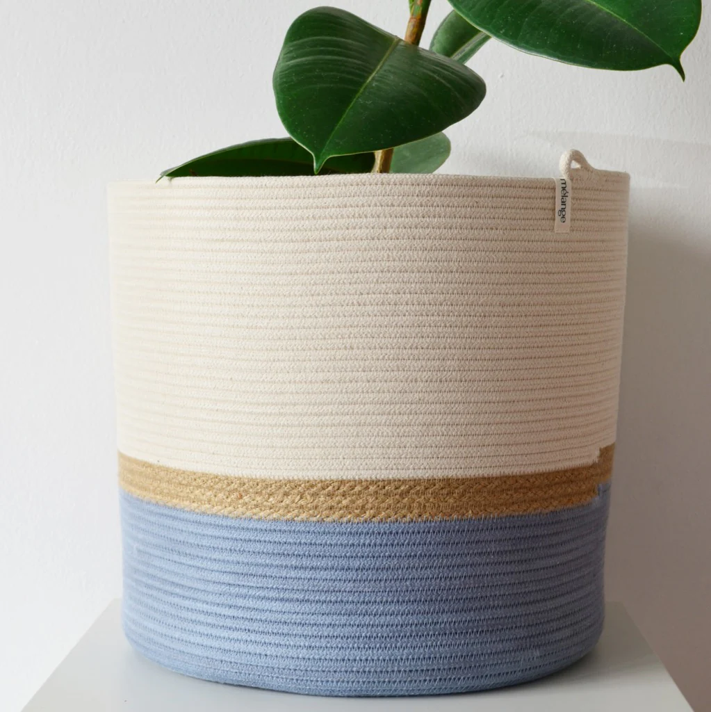 mia mélange | cesto cylinder jute, cor jute & blue grey